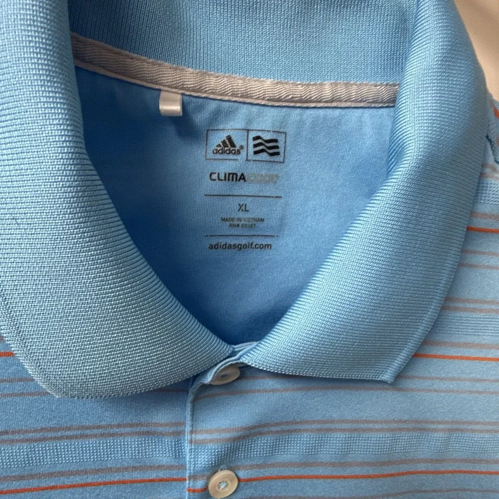 adidas ClimaCool Men's XL Blue Striped Short Sleeve Golf Polo, Breathable